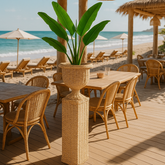 Sloane Scalloped Rattan Urn & Pedestal