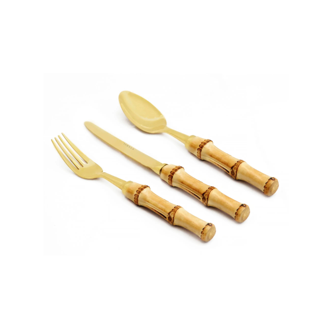 Bamboo Cutlery Dinner Set Gold