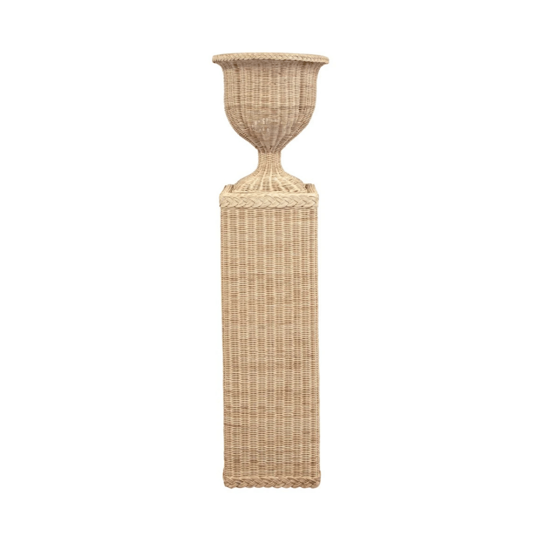 Sloane Scalloped Rattan Urn & Pedestal