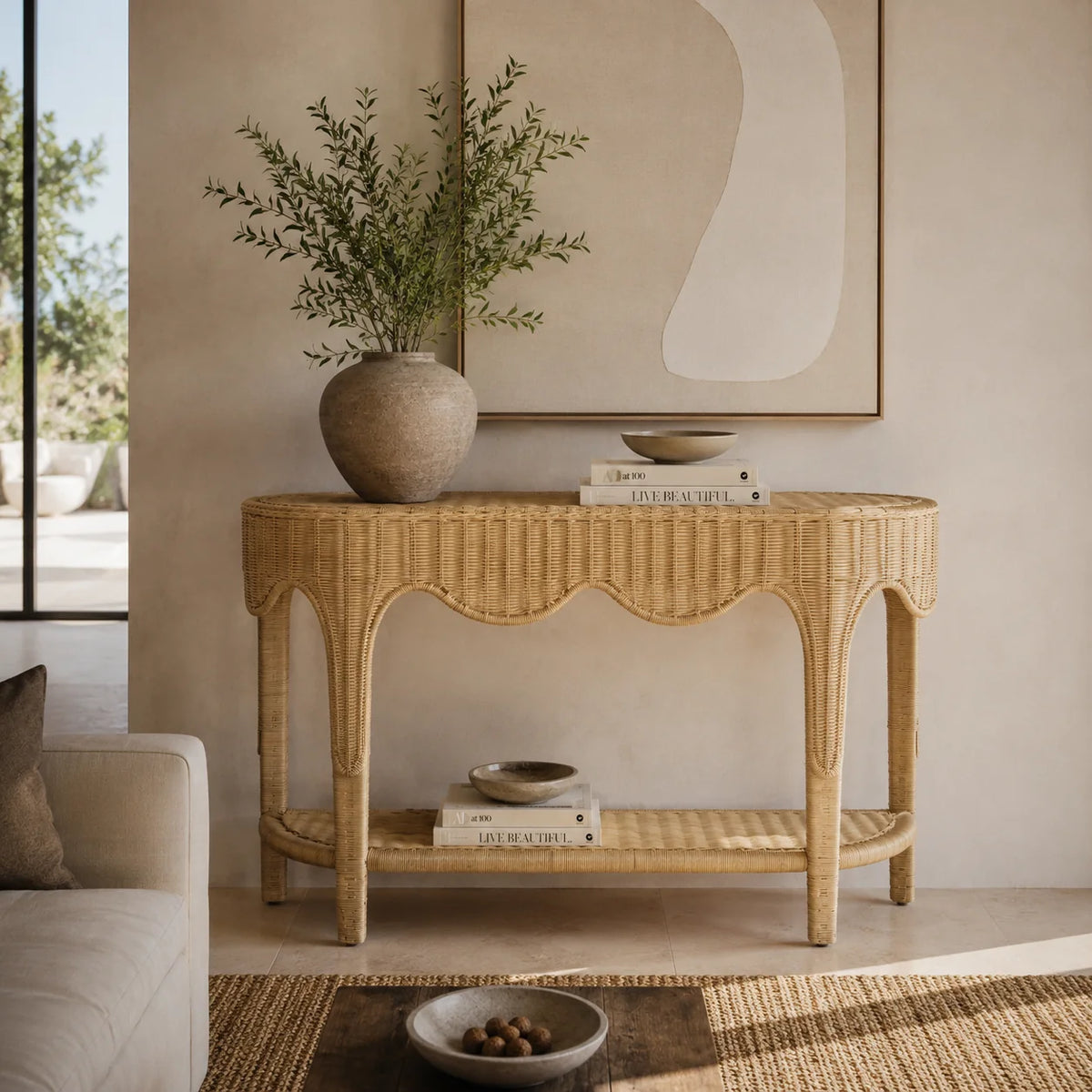 Rattan Scalloped Console Kelly